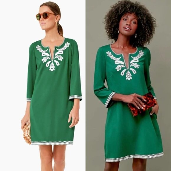 Tuckernuck NEW Miguelina Green Embroidered Shift Mini Dress Size 2XS - Picture 1 of 10